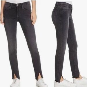 Frame Denim Le Skinny de Jeanne “drover” charcoal gray frayed hem jeans USA 26